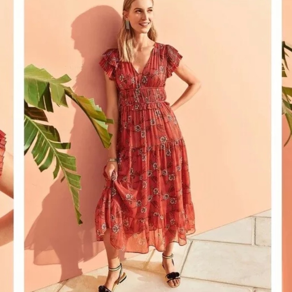 NWT Ann Taylor Metallic Floral Flutter Maxi Dress